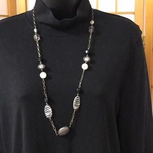 Long Zebra Beaded Necklace